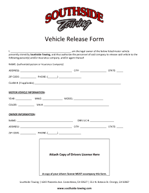 Motor Vehicle Release Form Template