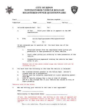 Police Vehicle Release Form Template