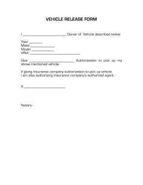 Sample Vehicle Release Form Template