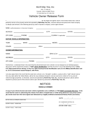 Vehicle Owner Release Form Template