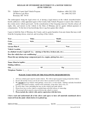 Vehicle Ownership Release Form Example Template