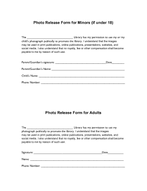 Photo Video Release Form for Under18 Template