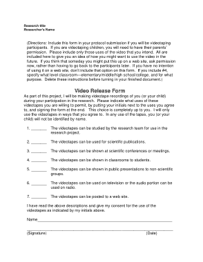 Sample Video Release Form Template