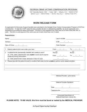 Free Work Release Form Template