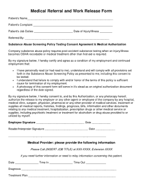 Medical Referral and Work Release Form Template