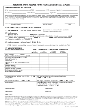 Return To Work Release Form Pdf Template