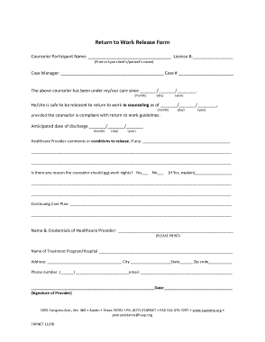 Free Download PDF Books, Return To Work Release Form Template