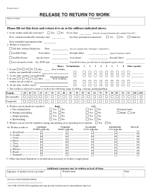 Sample Work Release Form Template