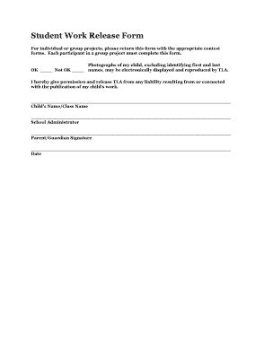 Student Work Release Form Template