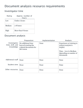 Document Analysis Resource Requirement Template