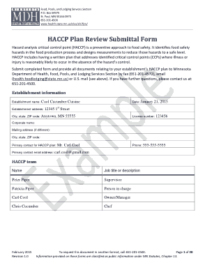 Canning Sample Haccp Plan Form Template
