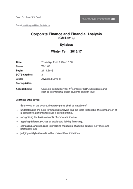 Corporate Finance Financial Analysis Template