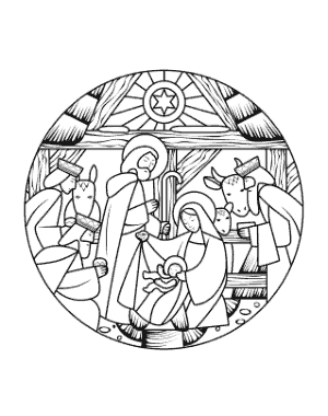 Christmas Baby Jesus Mary Joseph Manger Stain Glass Coloring Template