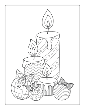 Christmas Candles Baubles Patterned Coloring Template