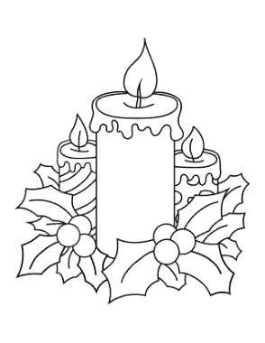 Christmas Candles With Holly Coloring Template