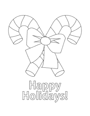 Christmas Candy Canes Bow Happy Holidays Coloring Template
