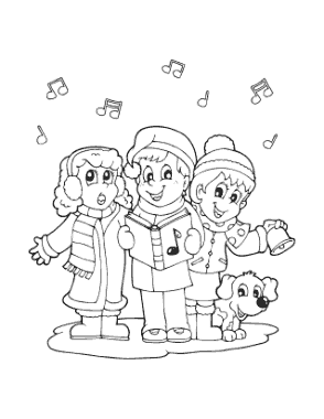 Christmas Children Singing Carols Coloring Template