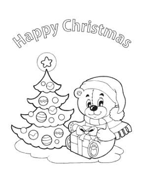 Christmas Cute Bear Gift Tree Merry Coloring Template