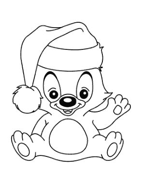 Christmas Cute Bear Wearing Santa Hat Preschoolers Coloring Template