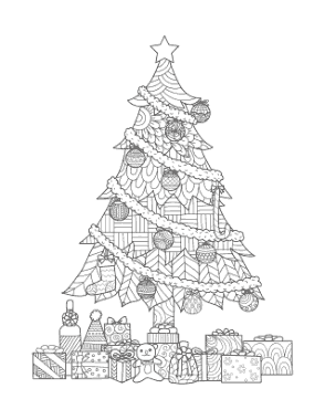 Free Download PDF Books, Christmas Decorated Tree Gifts Intricate Pattern Coloring Template