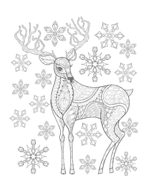 Free Download PDF Books, Christmas Deer Antlers Snowflakes Intricate Coloring Template