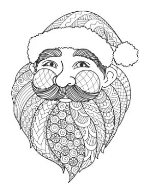 Christmas Detailed Santa Face For Adults Coloring Template