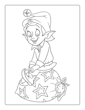 Free Download PDF Books, Christmas Elf Sitting Sack Coloring Template