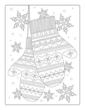 Christmas Patterned Mittens Snowflakes Coloring Template