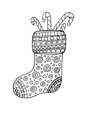 Christmas Patterned Stocking Candy Canes Coloring Template