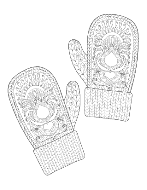 Christmas Patterned Winter Mittens Coloring Template