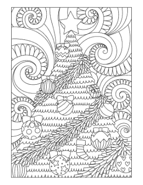 Christmas Tree Decorated Tree Swirly Background For Adults Coloring Template