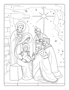 Mary Christmas Baby Jesus Three Kings Star Coloring Template