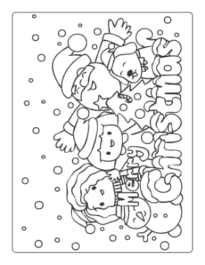 Merry Christmas Snowing Santa Tree Children Coloring Template