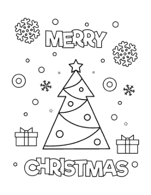 Merry Christmas Tree Star Snowflakes Coloring Template