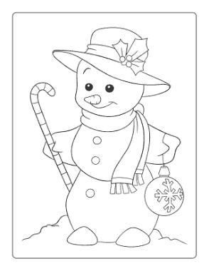 Snowman Cute Candy Cane Ornament Preschoolers Coloring Template