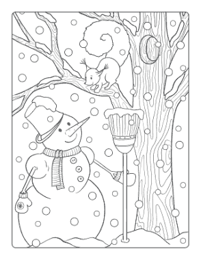 Snowman Snowing Squirrel Tree Coloring Template