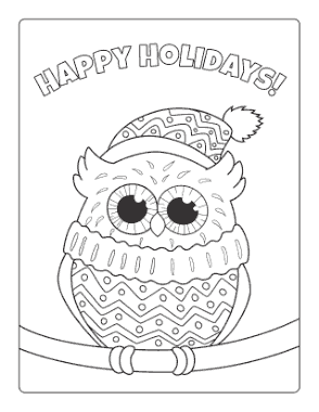 Winter Owl Hat Happy Holidays Coloring Template
