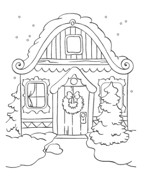 Winter Snow On House Roof Coloring Template
