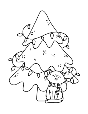Christmas Cute Cat Tree Lights Free Coloring Template