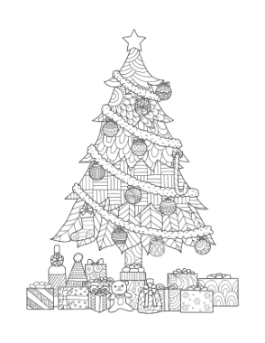Christmas Decorated Tree Gifts Intricate Pattern Free Coloring Template