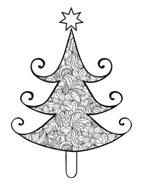 Christmas Tree Intricate Patterned For Adults Free Coloring Template