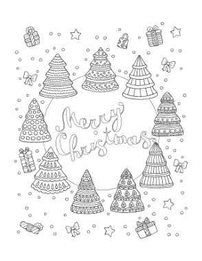 Christmas Tree Merry Christmas Trees Snowing Free Coloring Template