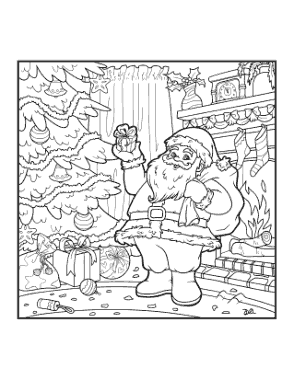 Christmas Tree Santa Delivering Gifts Fireside Free Coloring Template