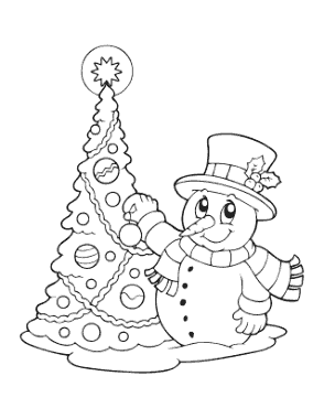 Christmas Tree Snowman Decorating Tree Free Coloring Template