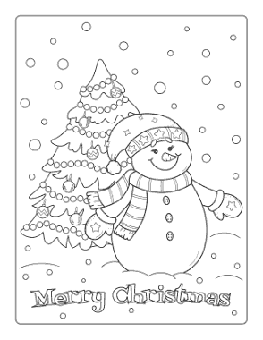 Snowman Snowing Christmas Tree Ornaments Merry Christmas Free Coloring Template