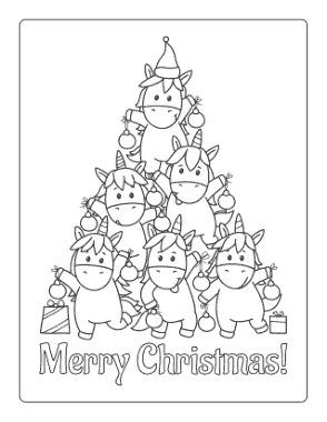 Unicorn Merry Christmas Tree Decorations Free Coloring Template