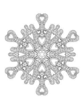 Snowflake Decorative Heart Shapes Coloring Template