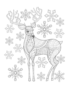 Snowflake Deer Stag Falling Snow Coloring Template