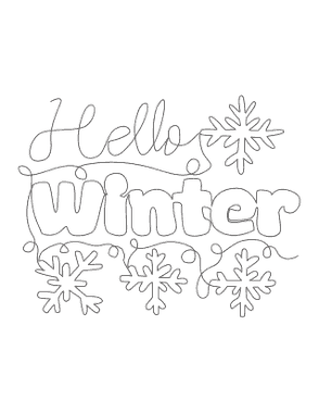Free Download PDF Books, Snowflake Hello Winter Sign Coloring Template