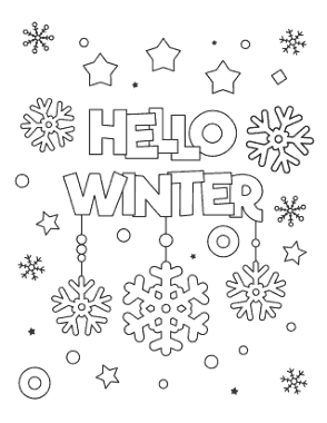 Snowflake Hello Winter Snowing Cute Coloring Template